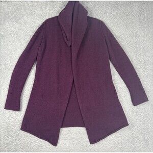 VINCE Wool / Yak Blend Knit Open Wear Sweater Cardigan Hoodie Eggplant  Small
